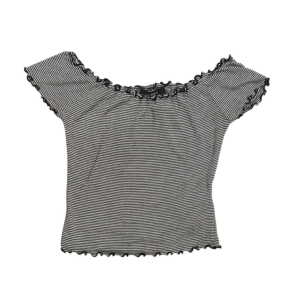 Forever 21 off the shoulder striped cropped tee